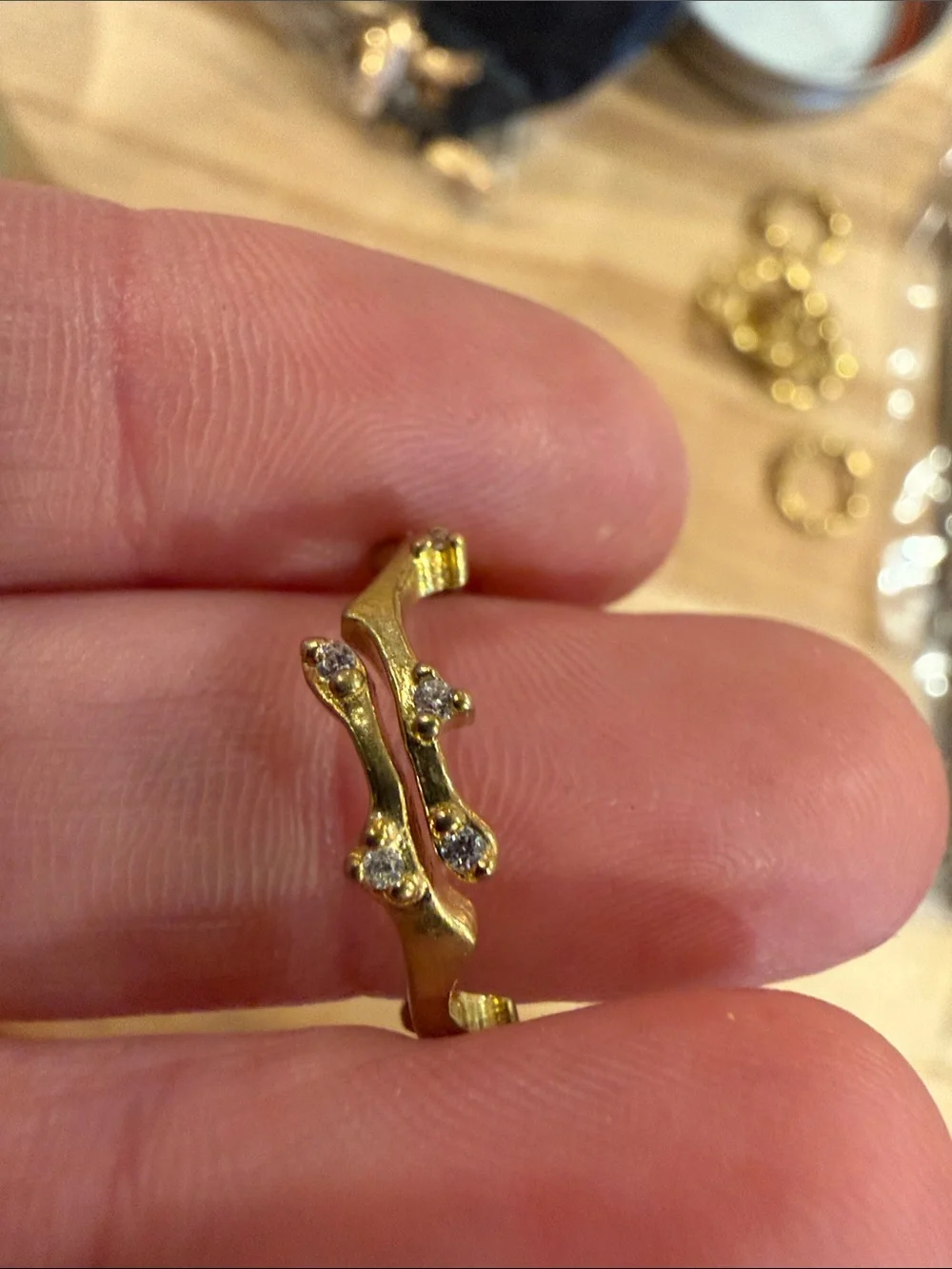 Gold Tone Branch-Style Stackable Ring with Sparkly Accents